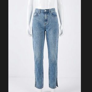 PrettyLittleThing Split Hem Aesthetic Straight Leg Blue Jeans Women’s UK 8
